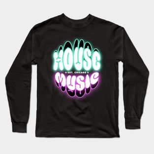 HOUSE MUSIC  - Puffy Y2K Glow logo (teal/pink) Long Sleeve T-Shirt